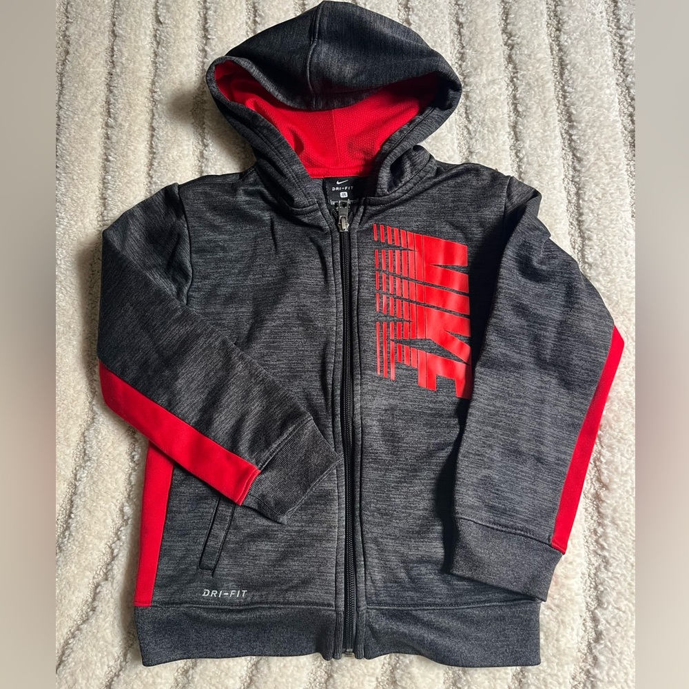 Nike Kids Charcoal and Red Zip-Up Hoodie